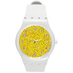 Yellow abstract art Round Plastic Sport Watch (M) Front