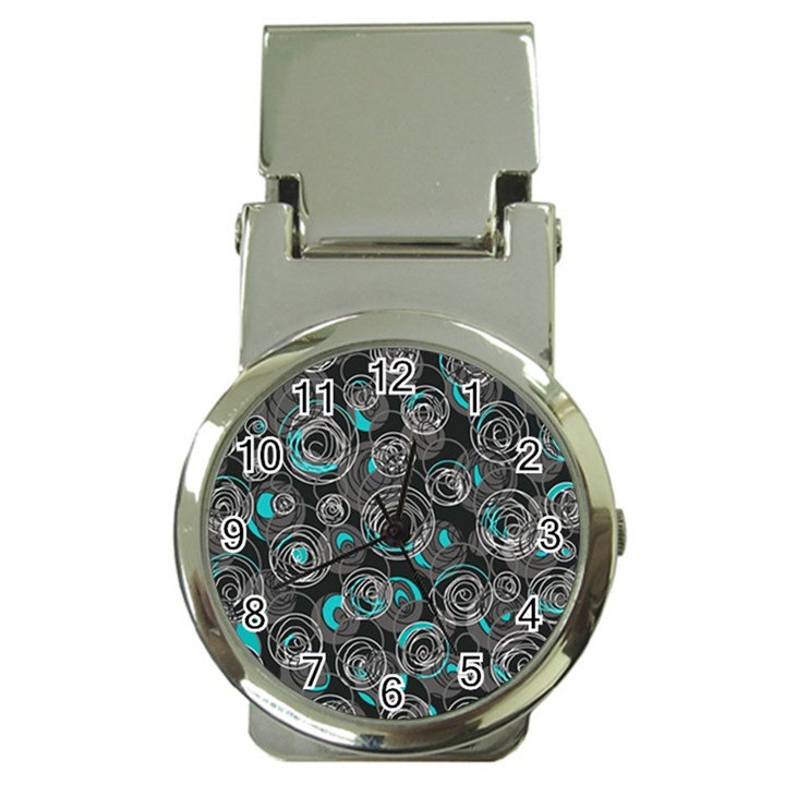 Gray and blue abstract art Money Clip Watches