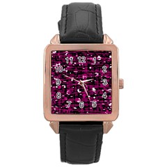 Magenta Abstract Art Rose Gold Leather Watch  by Valentinaart