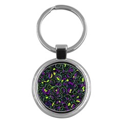 Purple And Yellow Decor Key Chains (round)  by Valentinaart