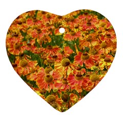 Helenium Flowers And Bees Ornament (heart)  by GiftsbyNature