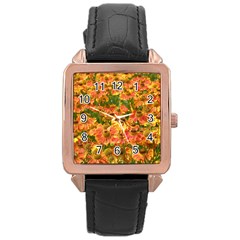 Helenium Flowers And Bees Rose Gold Leather Watch  by GiftsbyNature