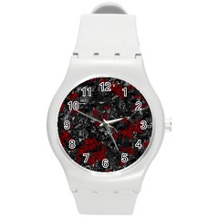 Gray And Red Decorative Art Round Plastic Sport Watch (m) by Valentinaart