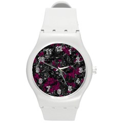 Magenta And Gray Decorative Art Round Plastic Sport Watch (m)