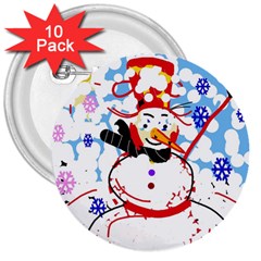 Snowman 3  Buttons (10 Pack)  by Valentinaart