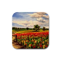  Poppies Rubber Square Coaster (4 Pack)  by ArtByThree