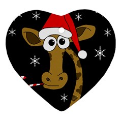 Christmas Giraffe Heart Ornament (2 Sides) by Valentinaart