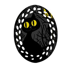 Black Cat - Halloween Ornament (oval Filigree)  by Valentinaart