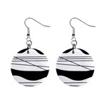 White and black waves Mini Button Earrings Front