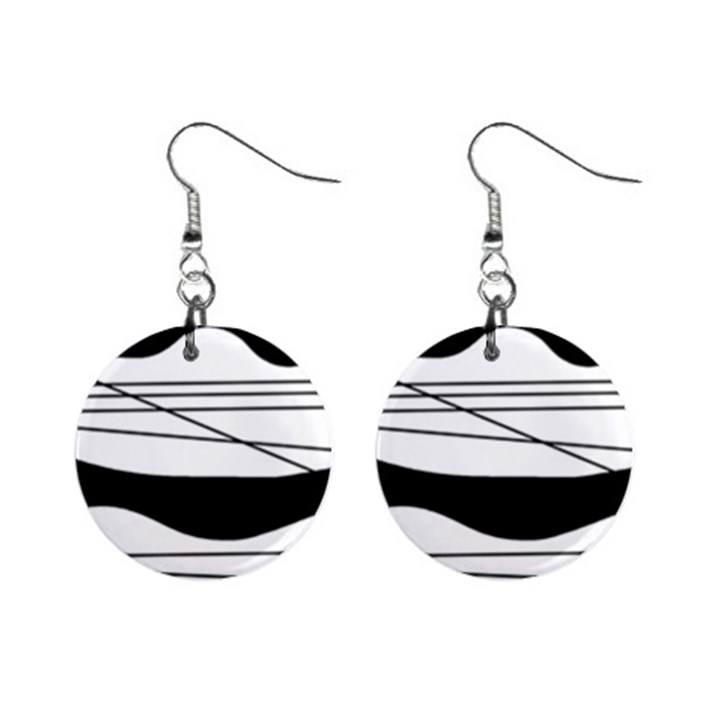 White and black waves Mini Button Earrings