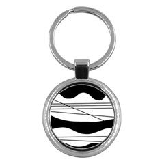 White And Black Waves Key Chains (round)  by Valentinaart