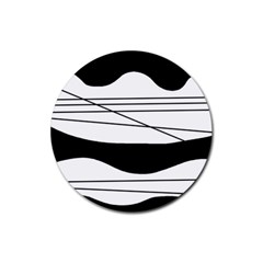 White and black waves Rubber Coaster (Round) 