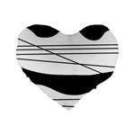 White and black waves Standard 16  Premium Heart Shape Cushions Front