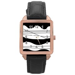 White and black waves Rose Gold Leather Watch 