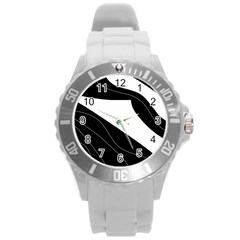 White And Black Decorative Design Round Plastic Sport Watch (l) by Valentinaart