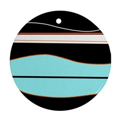 Cyan, Black And White Waves Ornament (round) 