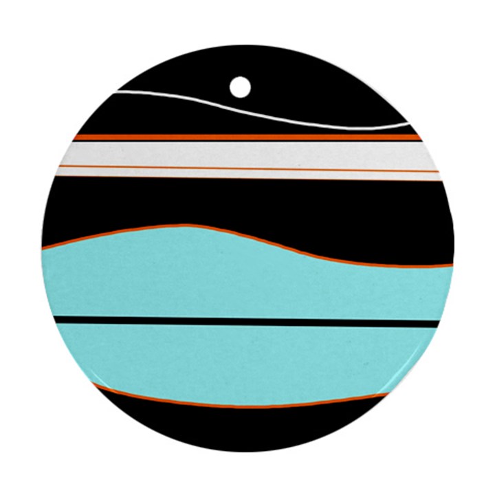 Cyan, black and white waves Ornament (Round) 