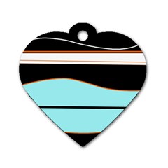 Cyan, Black And White Waves Dog Tag Heart (one Side) by Valentinaart