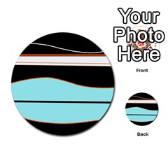 Cyan, Black And White Waves Multi-purpose Cards (round)  by Valentinaart