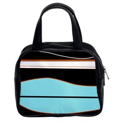 Cyan, Black And White Waves Classic Handbags (2 Sides) by Valentinaart