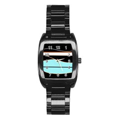 Cyan, Black And White Waves Stainless Steel Barrel Watch by Valentinaart