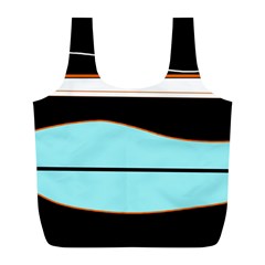 Cyan, Black And White Waves Full Print Recycle Bags (l)  by Valentinaart