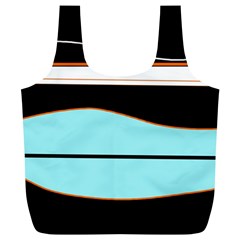 Cyan, Black And White Waves Full Print Recycle Bags (l)  by Valentinaart