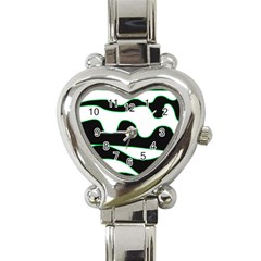 Green, White And Black Heart Italian Charm Watch by Valentinaart