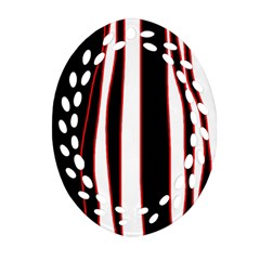 White, Red And Black Lines Oval Filigree Ornament (2-side)  by Valentinaart