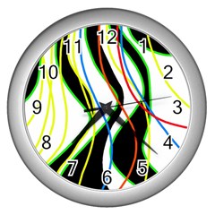 Colorful Lines - Abstract Art Wall Clocks (silver)  by Valentinaart