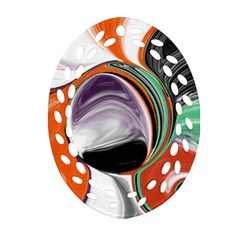 Abstract Orb In Orange, Purple, Green, And Black Oval Filigree Ornament (2-side) 