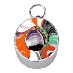 Abstract Orb In Orange, Purple, Green, And Black Mini Silver Compasses by digitaldivadesigns