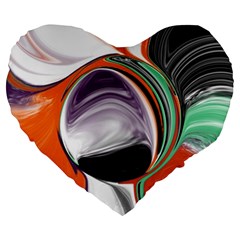 Abstract Orb In Orange, Purple, Green, And Black Large 19  Premium Flano Heart Shape Cushions