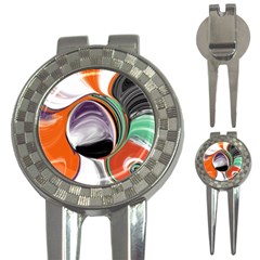 Abstract Orb In Orange, Purple, Green, And Black 3-in-1 Golf Divots