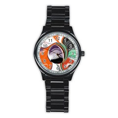 Abstract Orb In Orange, Purple, Green, And Black Stainless Steel Round Watch