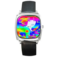 Abstract Color Dream Square Metal Watch by icarusismartdesigns