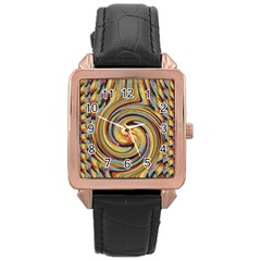 Gold Blue And Red Swirl Pattern Rose Gold Leather Watch  by digitaldivadesigns