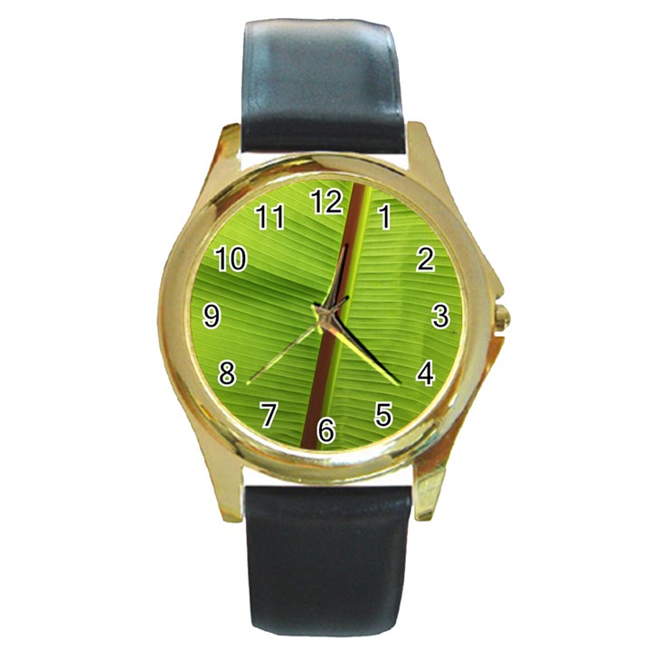 Ensete leaf Round Gold Metal Watch