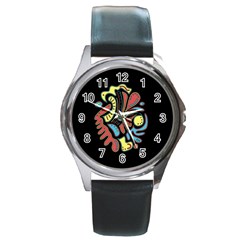 Colorful Abstract Spot Round Metal Watch by Valentinaart