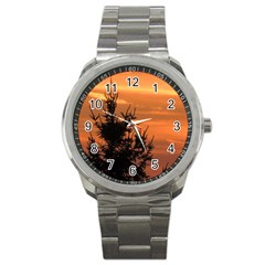 Christmas Tree And Sunset Sport Metal Watch by picsaspassion