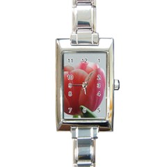 Red - White Tulip Flower Rectangle Italian Charm Watch by picsaspassion