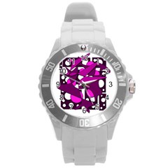 Something Purple Round Plastic Sport Watch (l) by Valentinaart