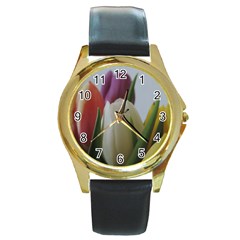 Colored By Tulips Round Gold Metal Watch by picsaspassion