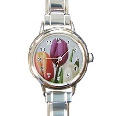 Tulip Spring Flowers Round Italian Charm Watch by picsaspassion