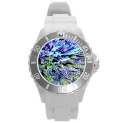 Colorful Floral Art Round Plastic Sport Watch (l) by yoursparklingshop