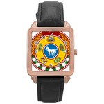 National Emblem of Turkmenistan, 1992-2000 Rose Gold Leather Watch  Front