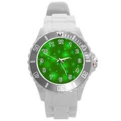 Green Xmas Design Round Plastic Sport Watch (l) by Valentinaart