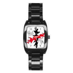 Gray, Red And Black Shape Stainless Steel Barrel Watch