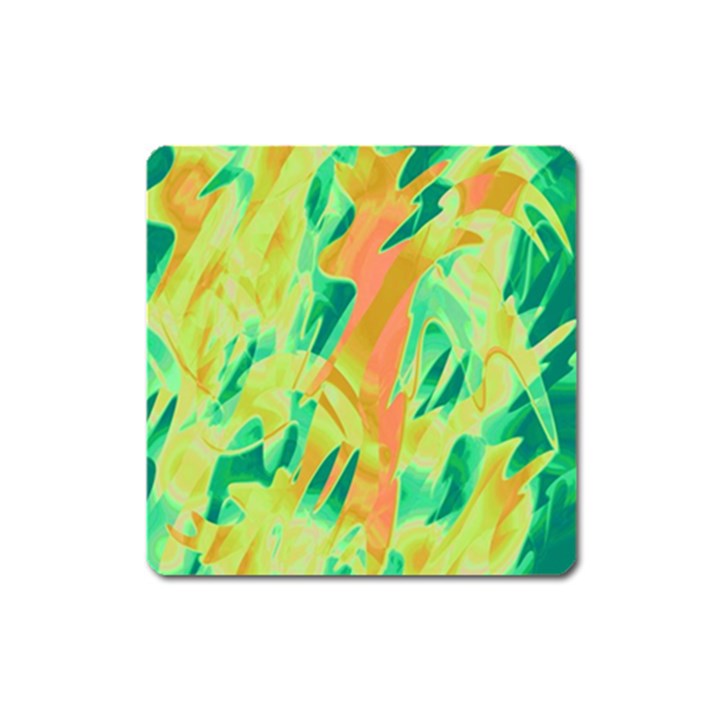 Green and orange abstraction Square Magnet