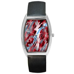 Blue And Red Smoke Barrel Style Metal Watch by Valentinaart